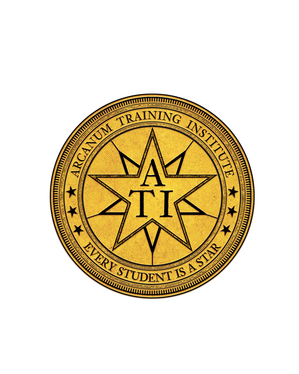 Golden seal with ATI initials inside a star with the text "Arcanum Institute" and "Every Student is a Star"